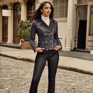 Lurex Sequin Tweed Navy Moto Jacket